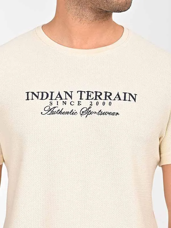Men Textured Embroidered Graphic Crew Neck T-Shirt