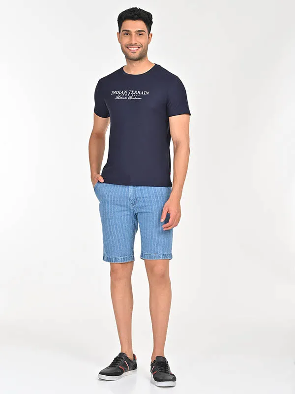 Men Textured Embroidered Graphic Crew Neck T-Shirt
