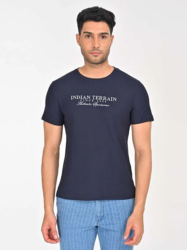 Men Textured Embroidered Graphic Crew Neck T-Shirt
