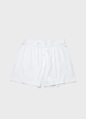 Men's Sea Island Cotton One-Button Boxer Shorts in White