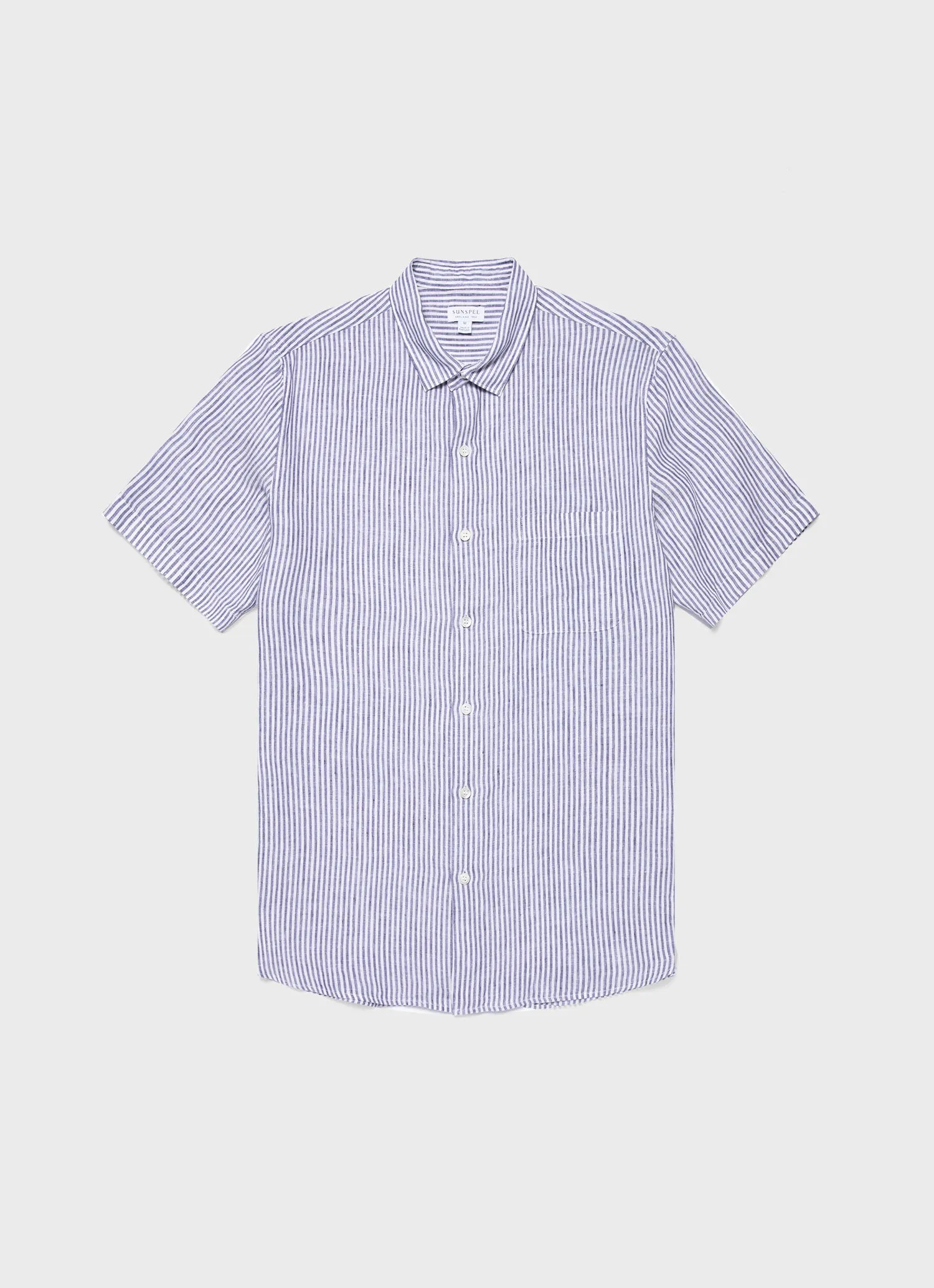 Men's Short Sleeve Linen Shirt in Navy/White