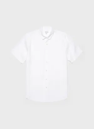 Men's Short Sleeve Linen Shirt in White