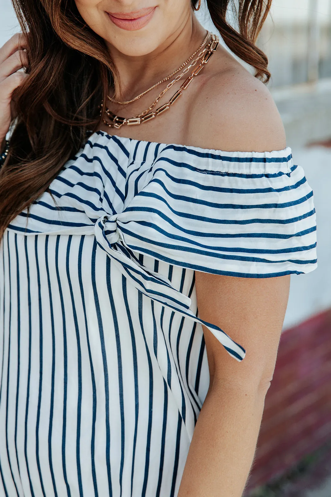 Off The Shoulder Striped Tie Dress