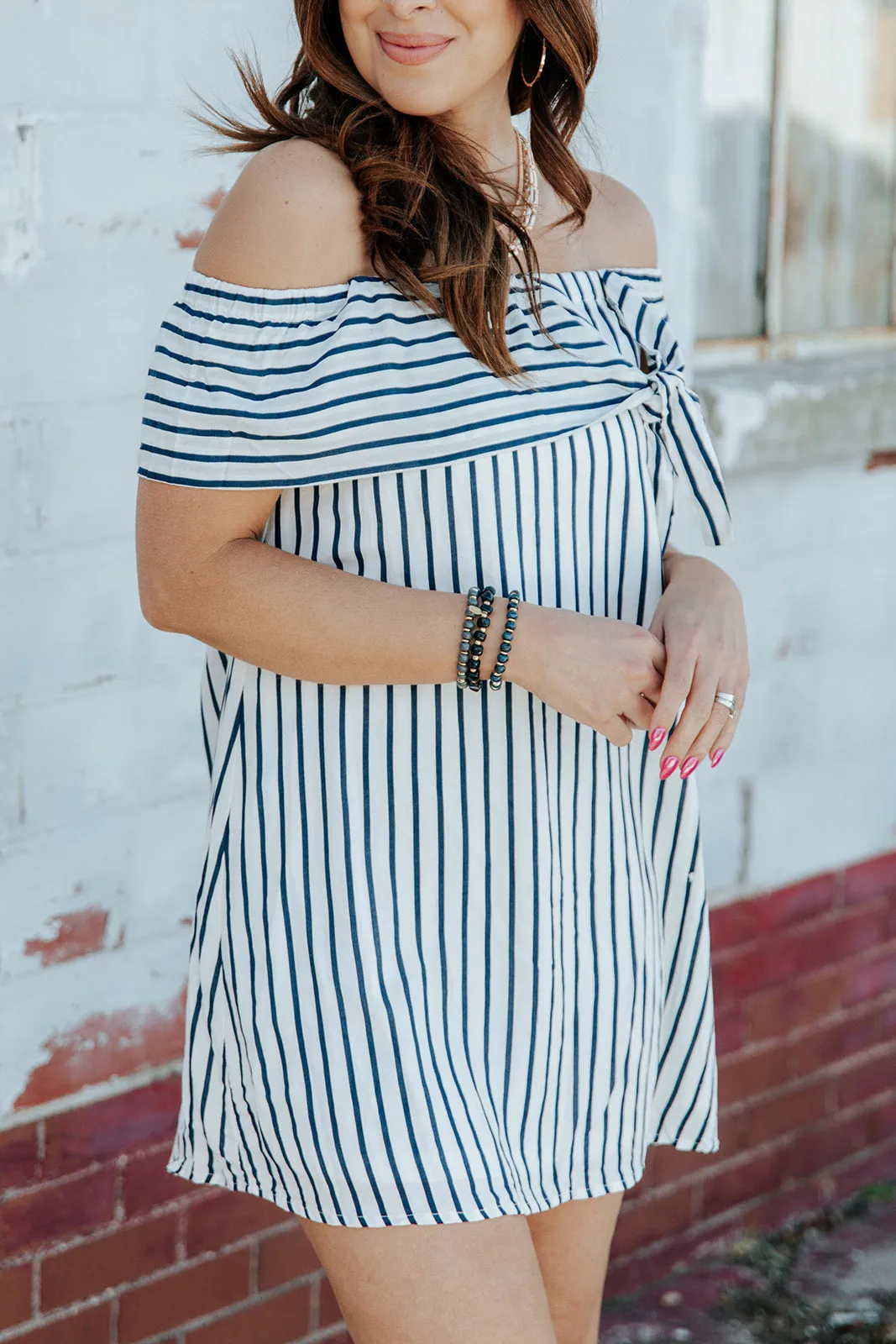 Off The Shoulder Striped Tie Dress