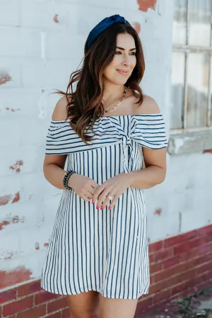 Off The Shoulder Striped Tie Dress