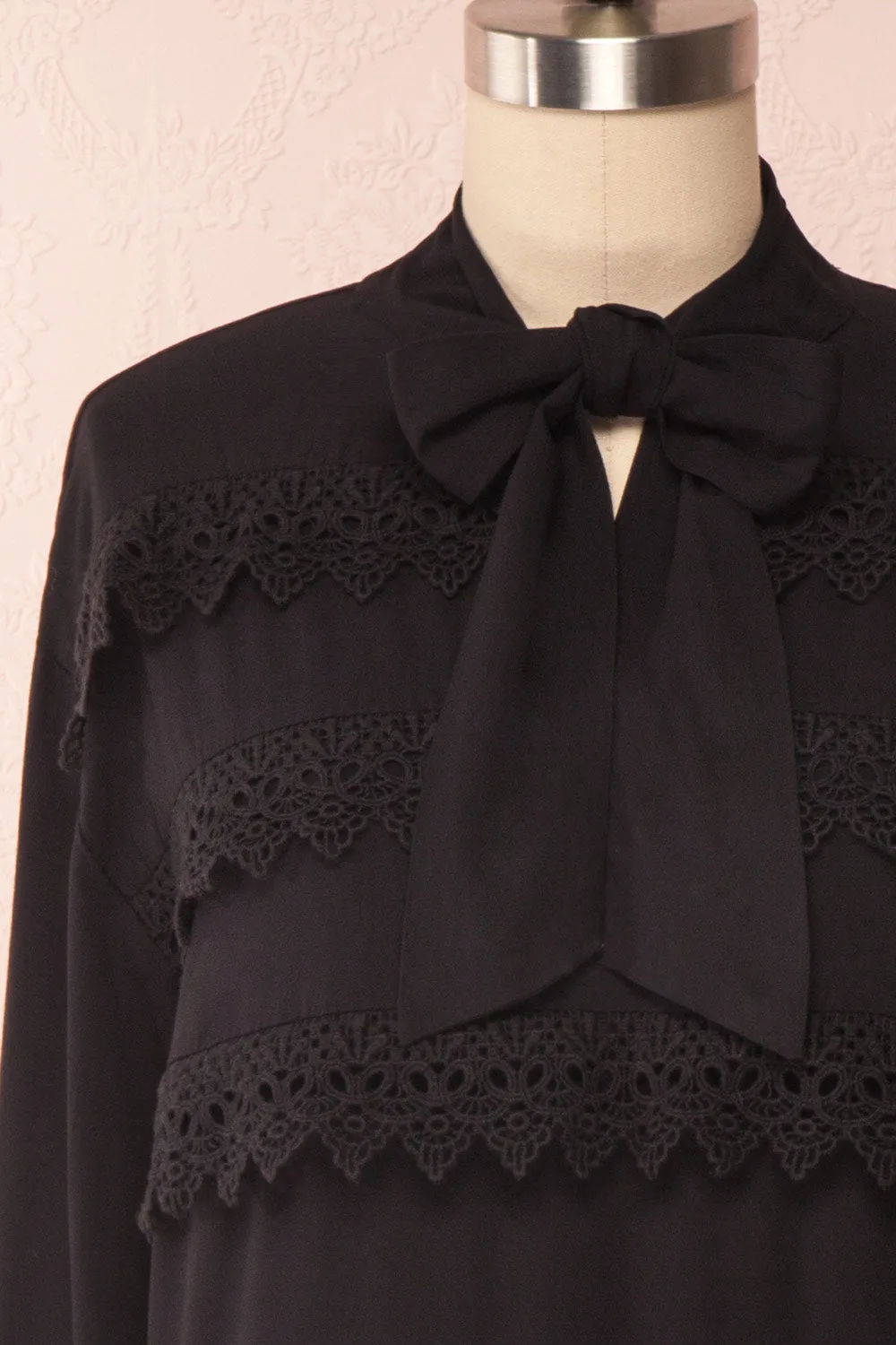 Olympa Black | Tie Collar Blouse