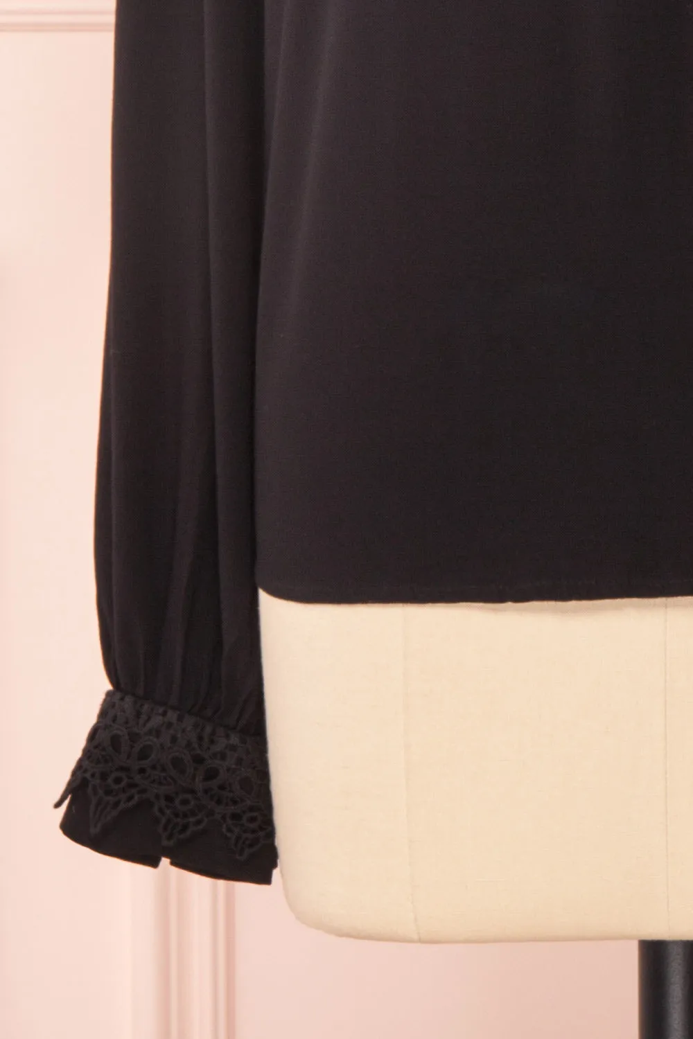 Olympa Black | Tie Collar Blouse