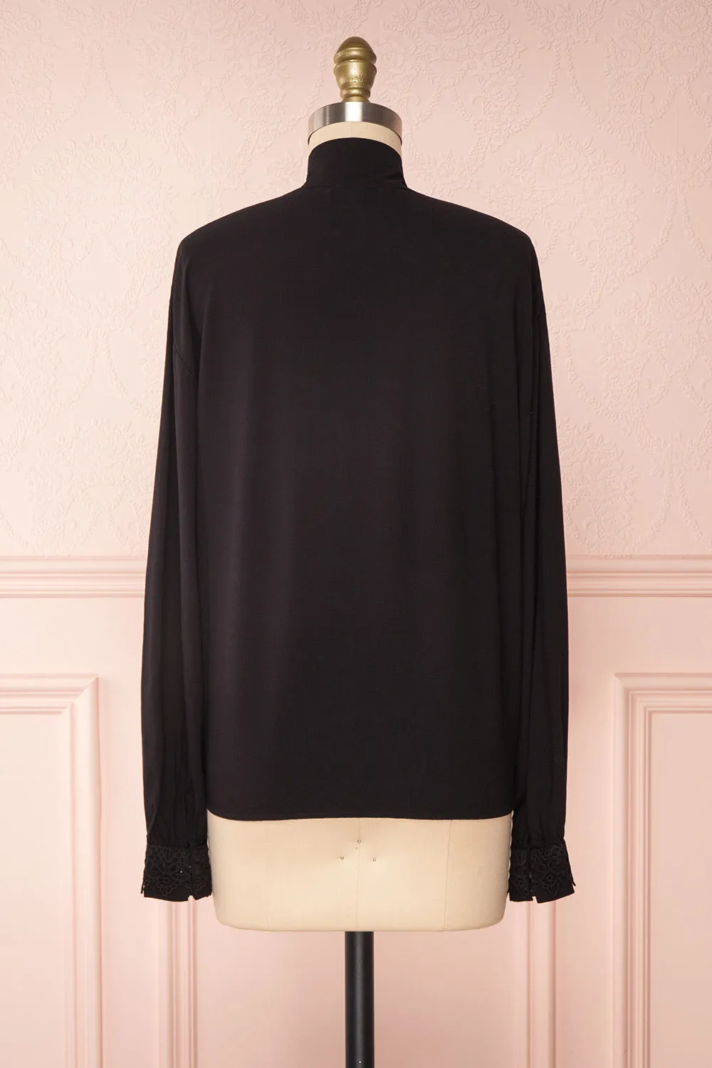 Olympa Black | Tie Collar Blouse