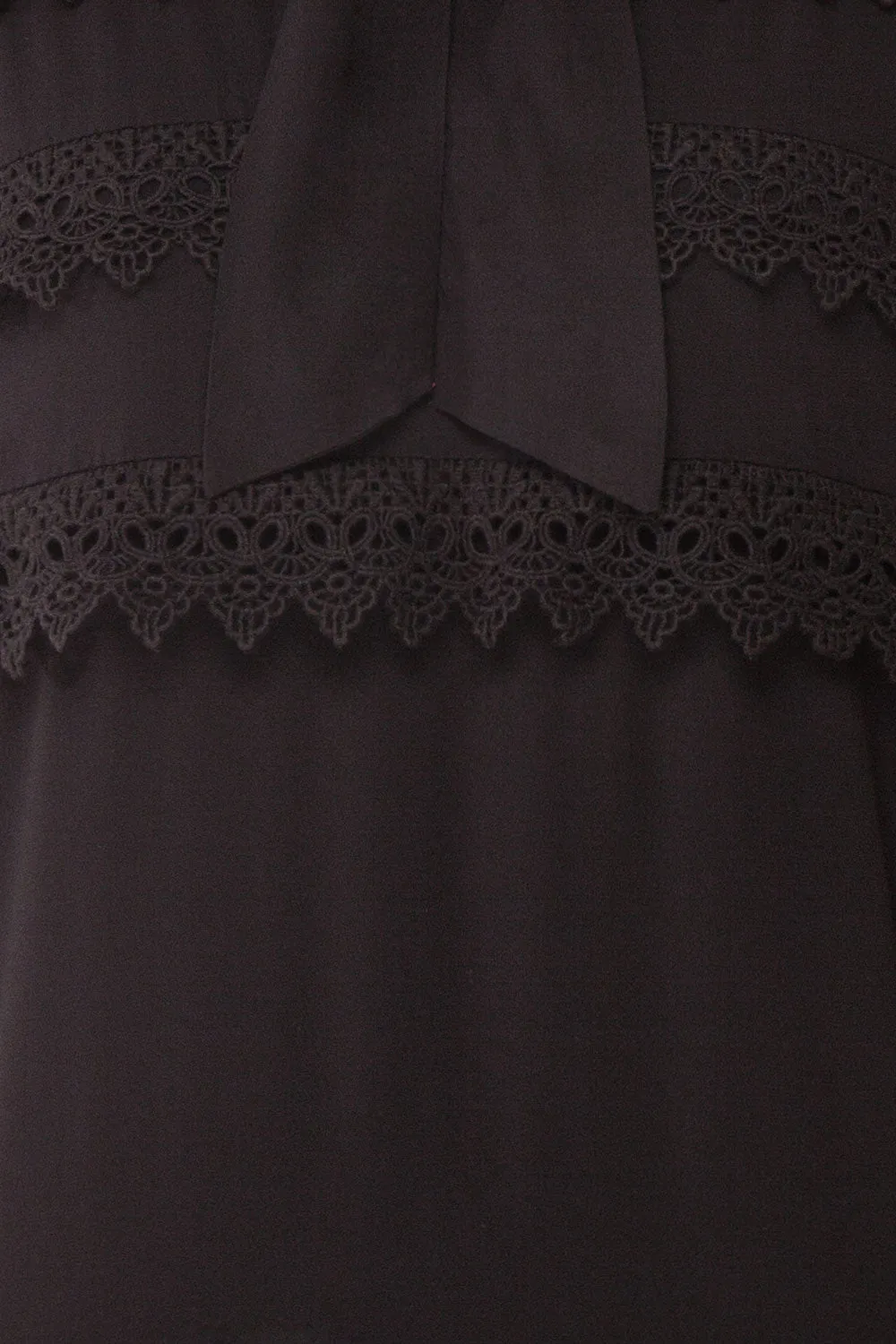Olympa Black | Tie Collar Blouse
