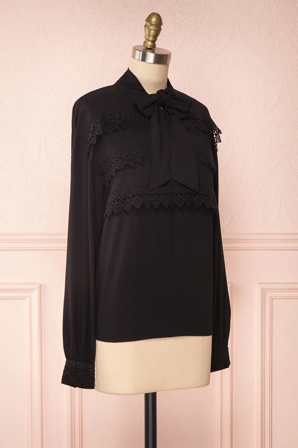 Olympa Black | Tie Collar Blouse
