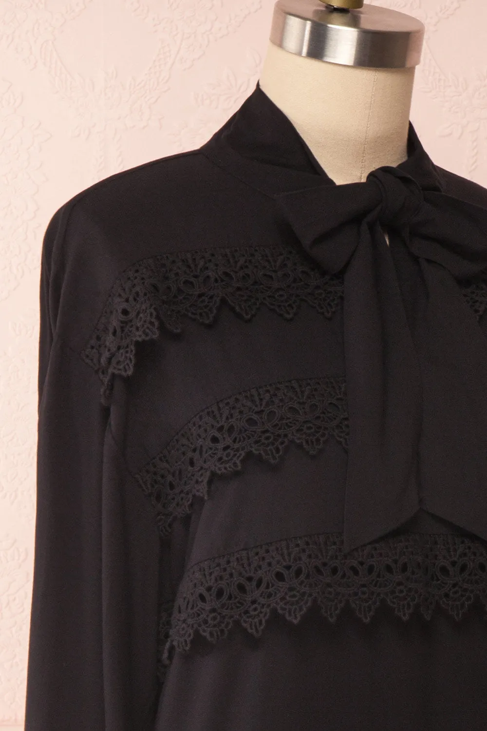 Olympa Black | Tie Collar Blouse
