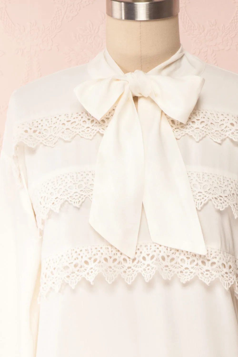 Olympa Ivory | Tie Collar Blouse