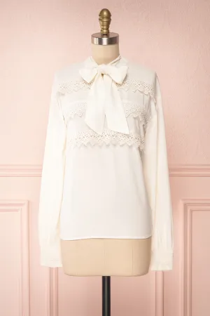 Olympa Ivory | Tie Collar Blouse