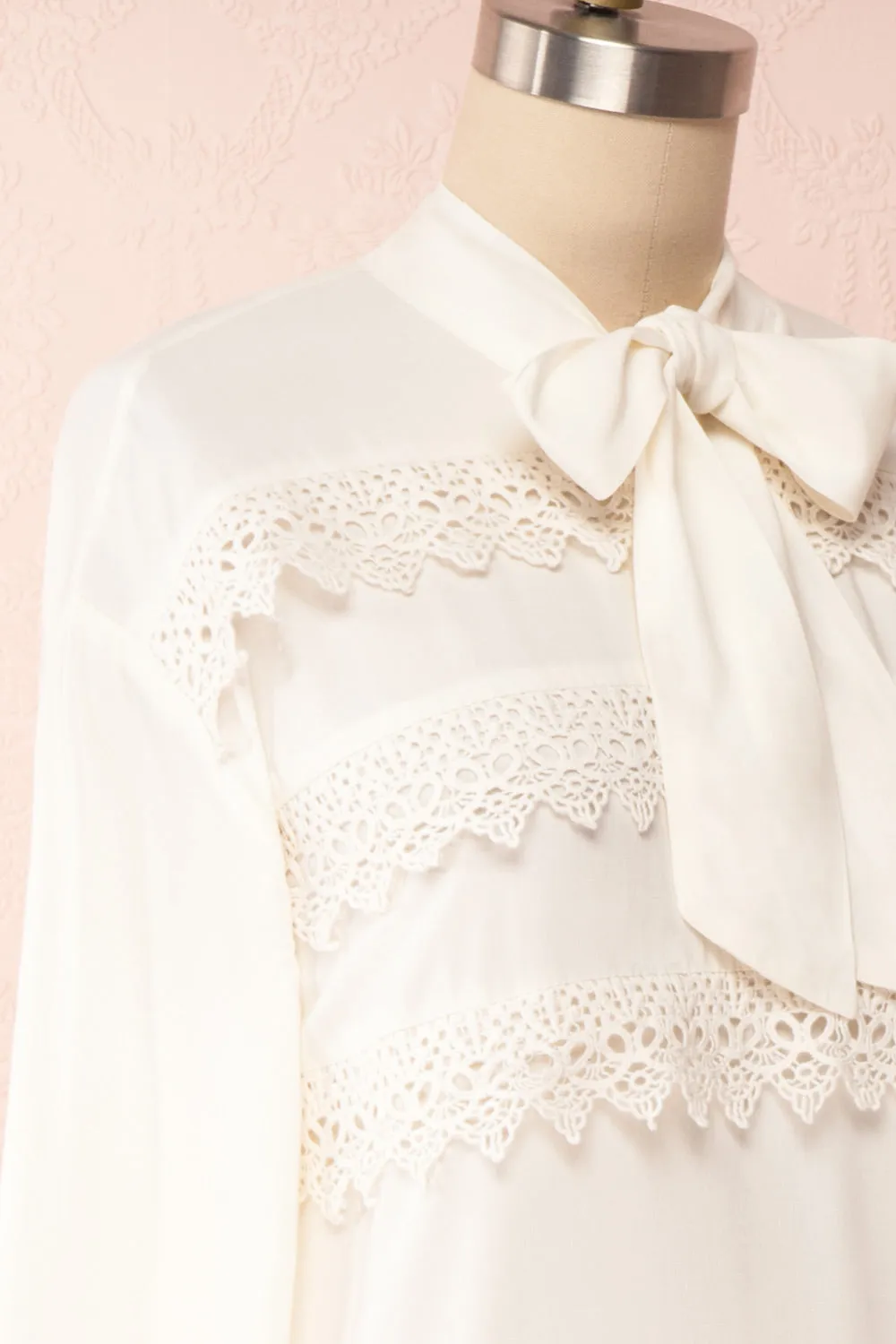 Olympa Ivory | Tie Collar Blouse
