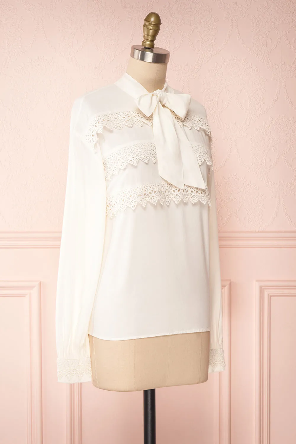 Olympa Ivory | Tie Collar Blouse