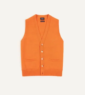 Orange Lambswool Sleeveless Cardigan