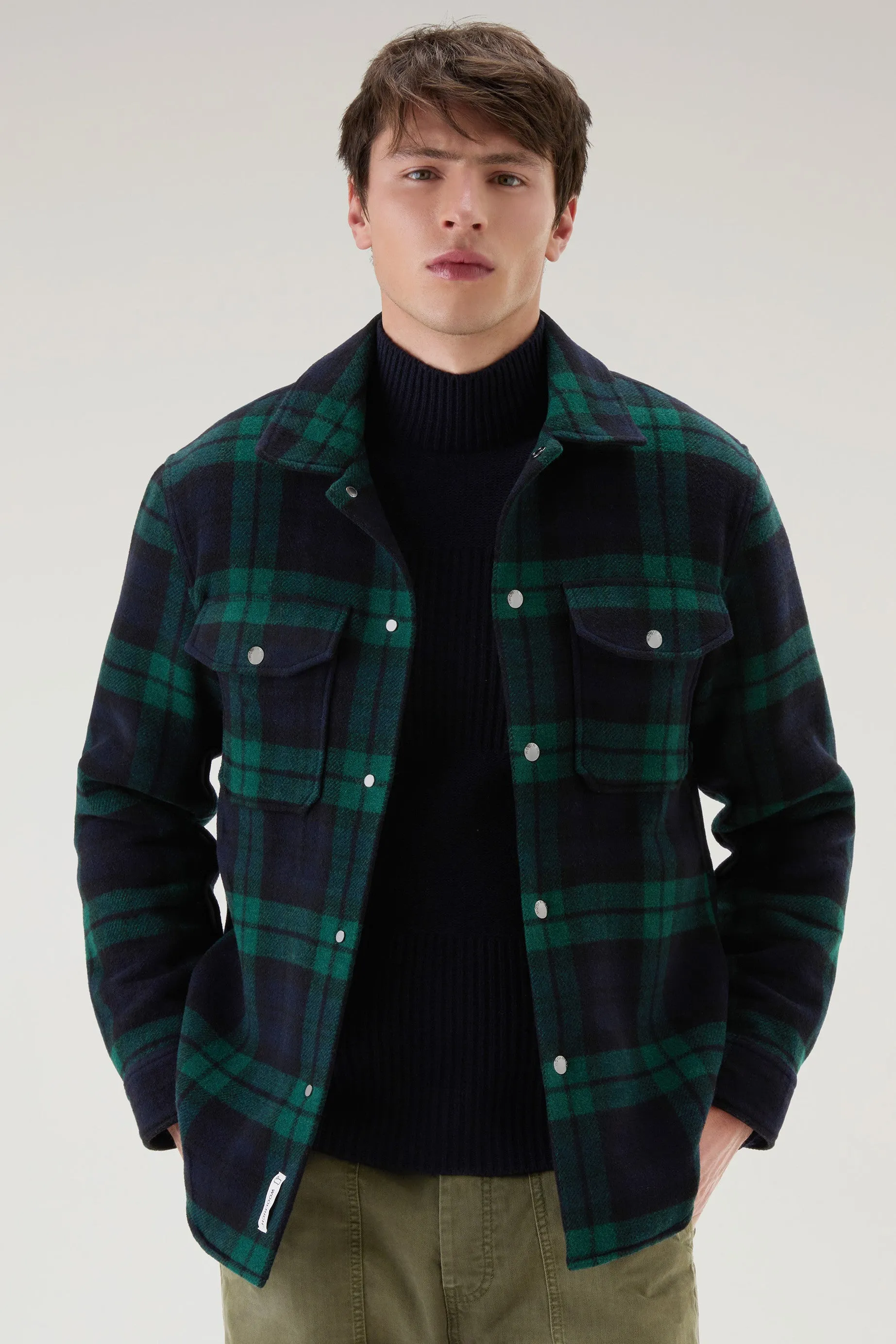 Overshirt with Detachable Padded Bib and Hood Black Watch