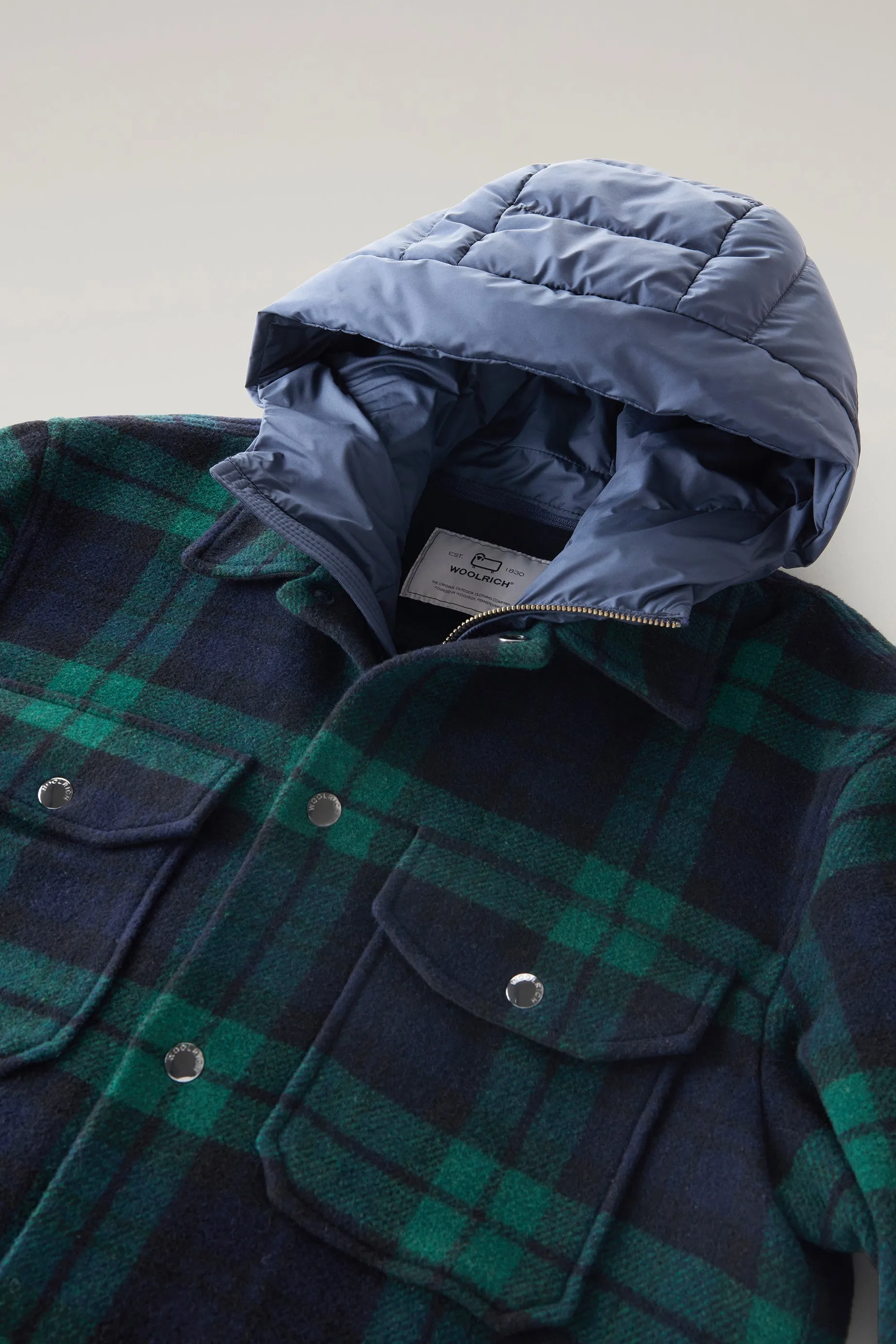 Overshirt with Detachable Padded Bib and Hood Black Watch
