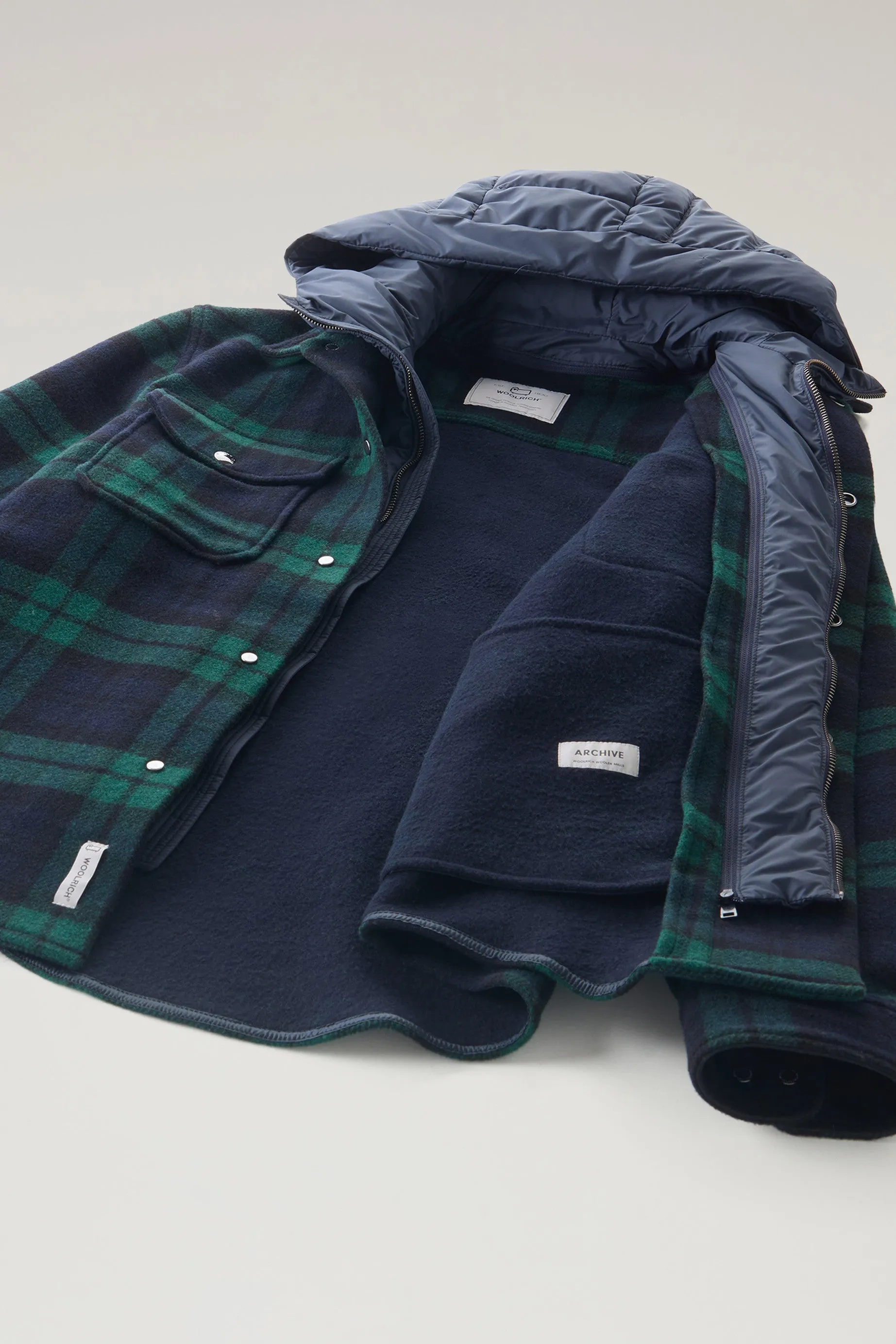 Overshirt with Detachable Padded Bib and Hood Black Watch