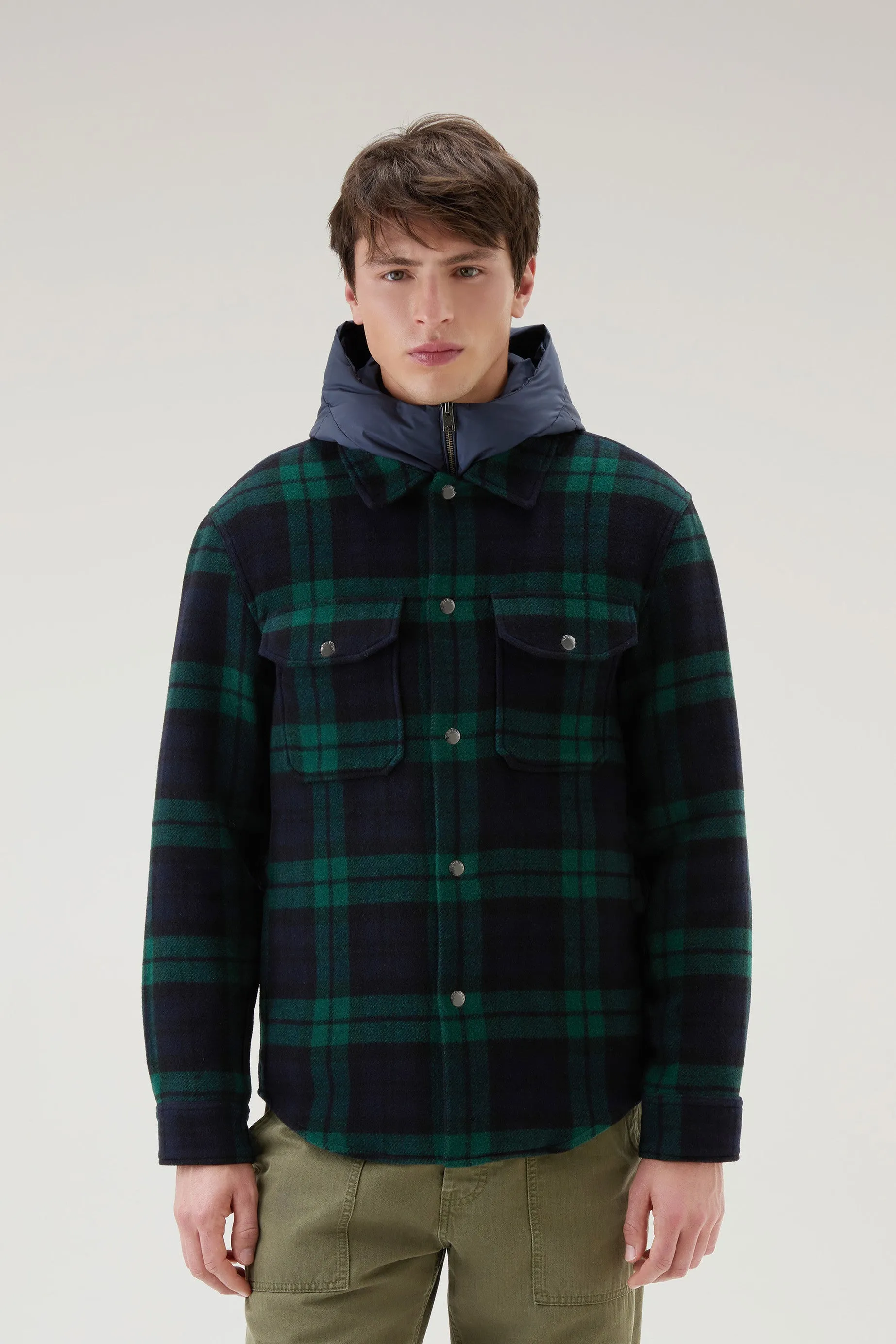 Overshirt with Detachable Padded Bib and Hood Black Watch