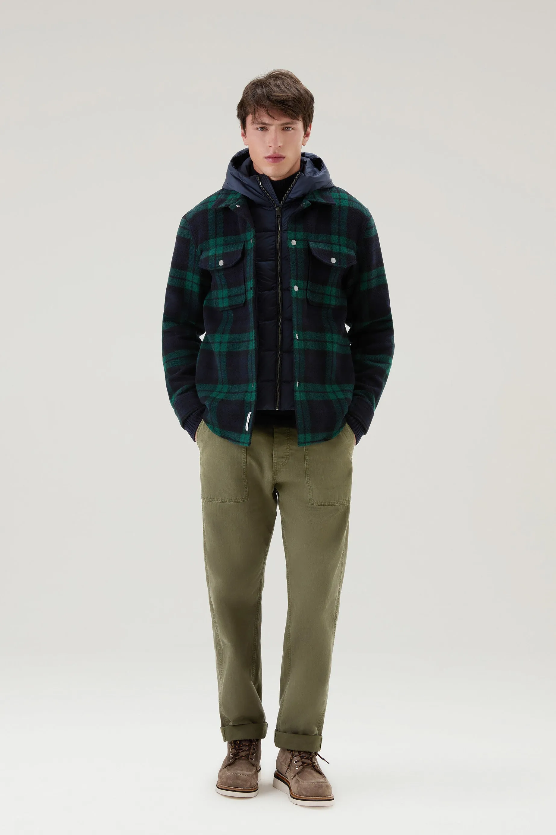 Overshirt with Detachable Padded Bib and Hood Black Watch
