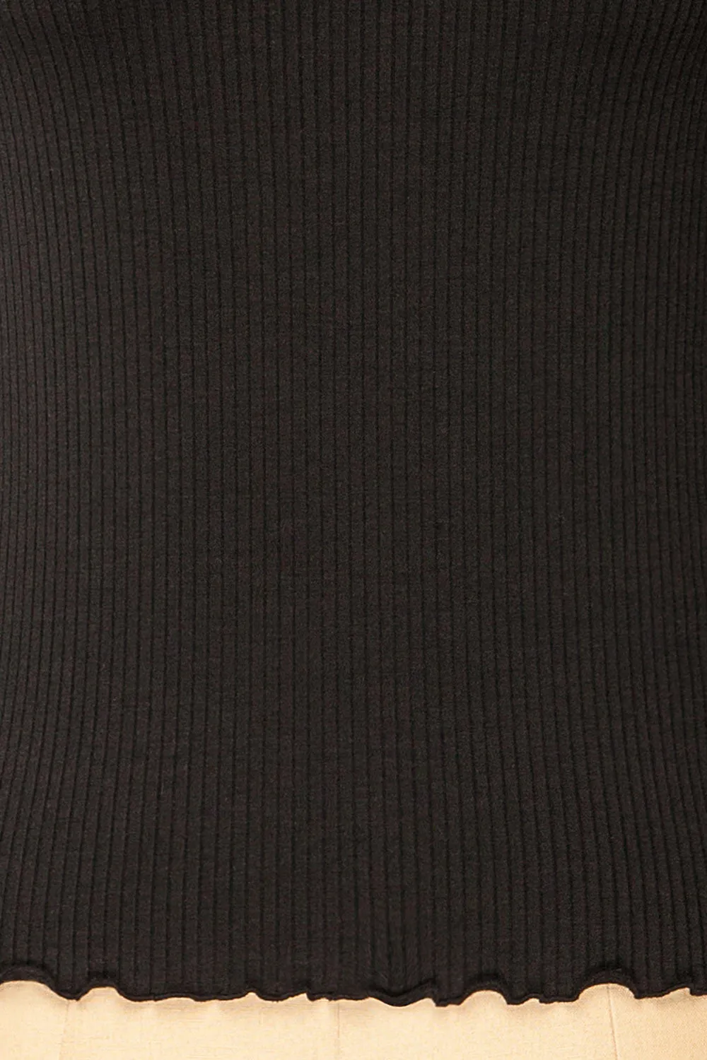 Palencia Black | Ribbed Long Sleeve Top w/ Frills