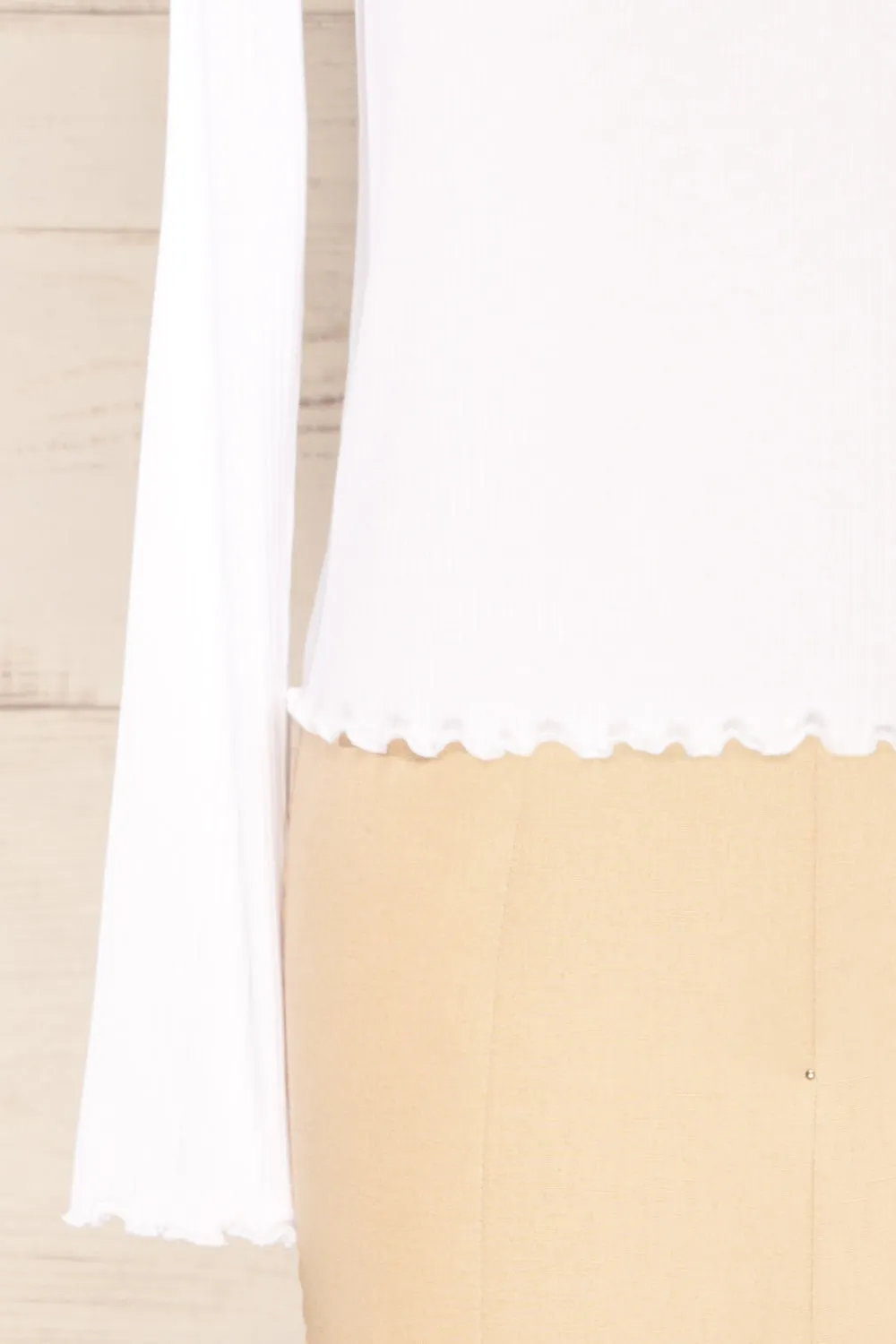 Palencia White | Ribbed Long Sleeve Top w/ Frills
