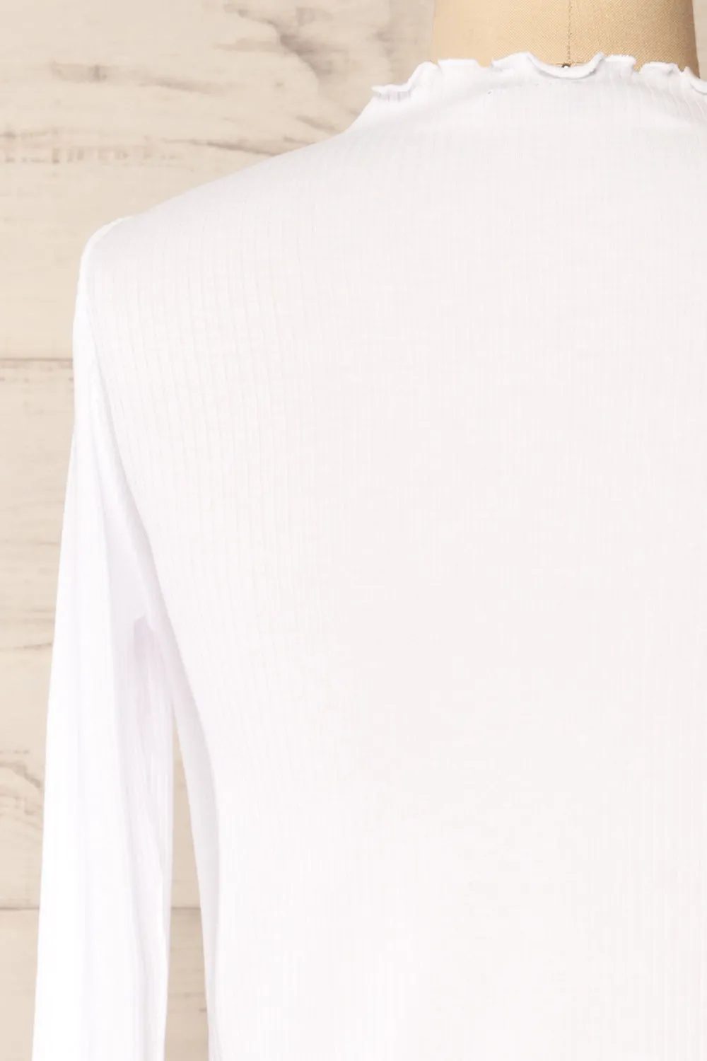 Palencia White | Ribbed Long Sleeve Top w/ Frills