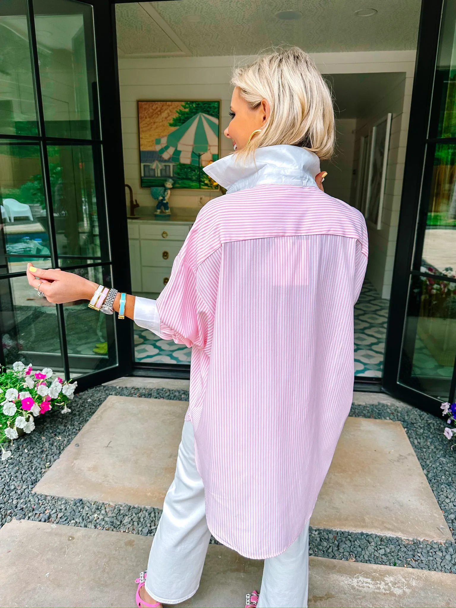 PERFECTLY PINK STRIPE BUTTON UP TOP