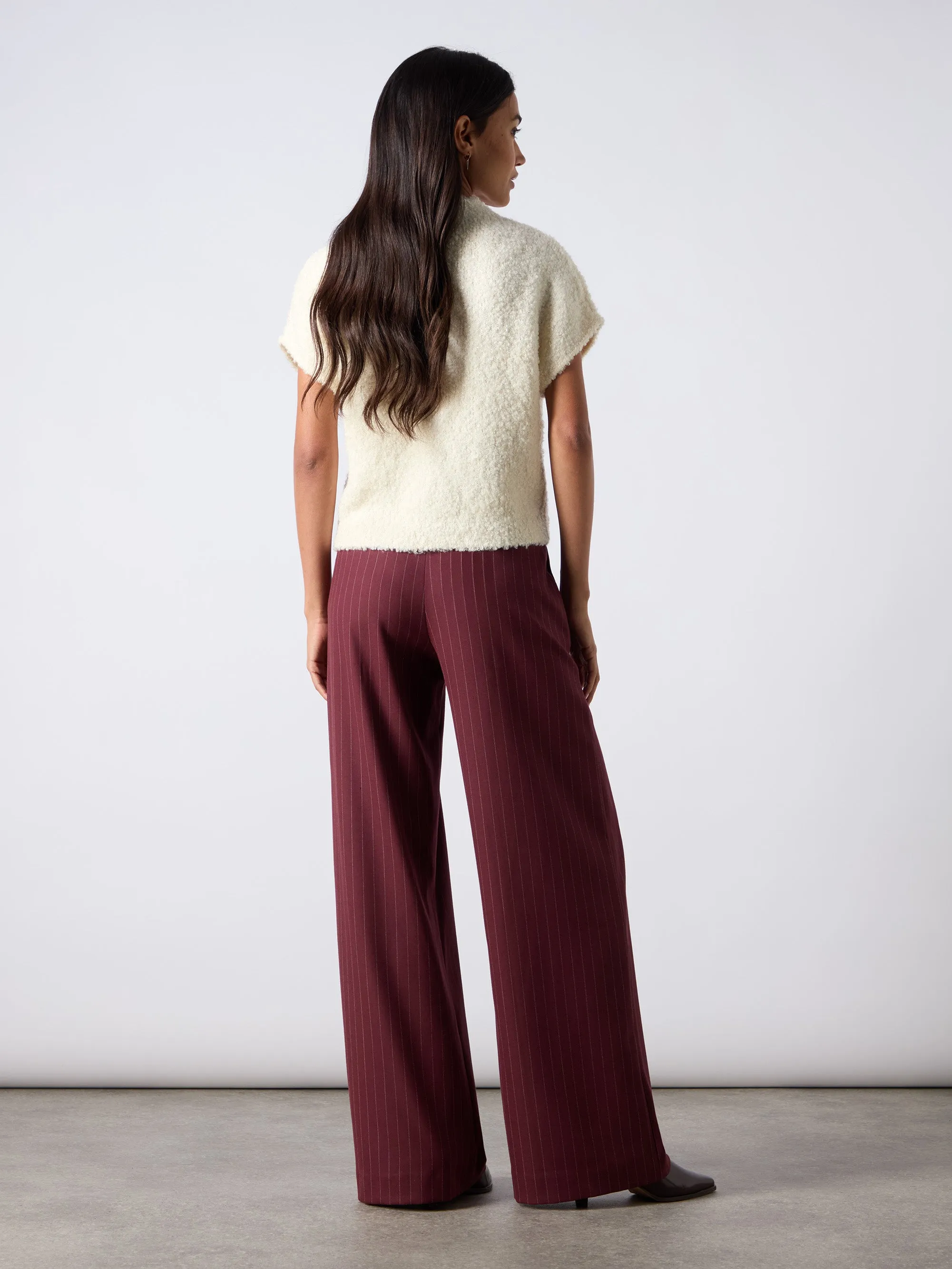 Petite Burgundy Pinstripe Wide Leg Trousers