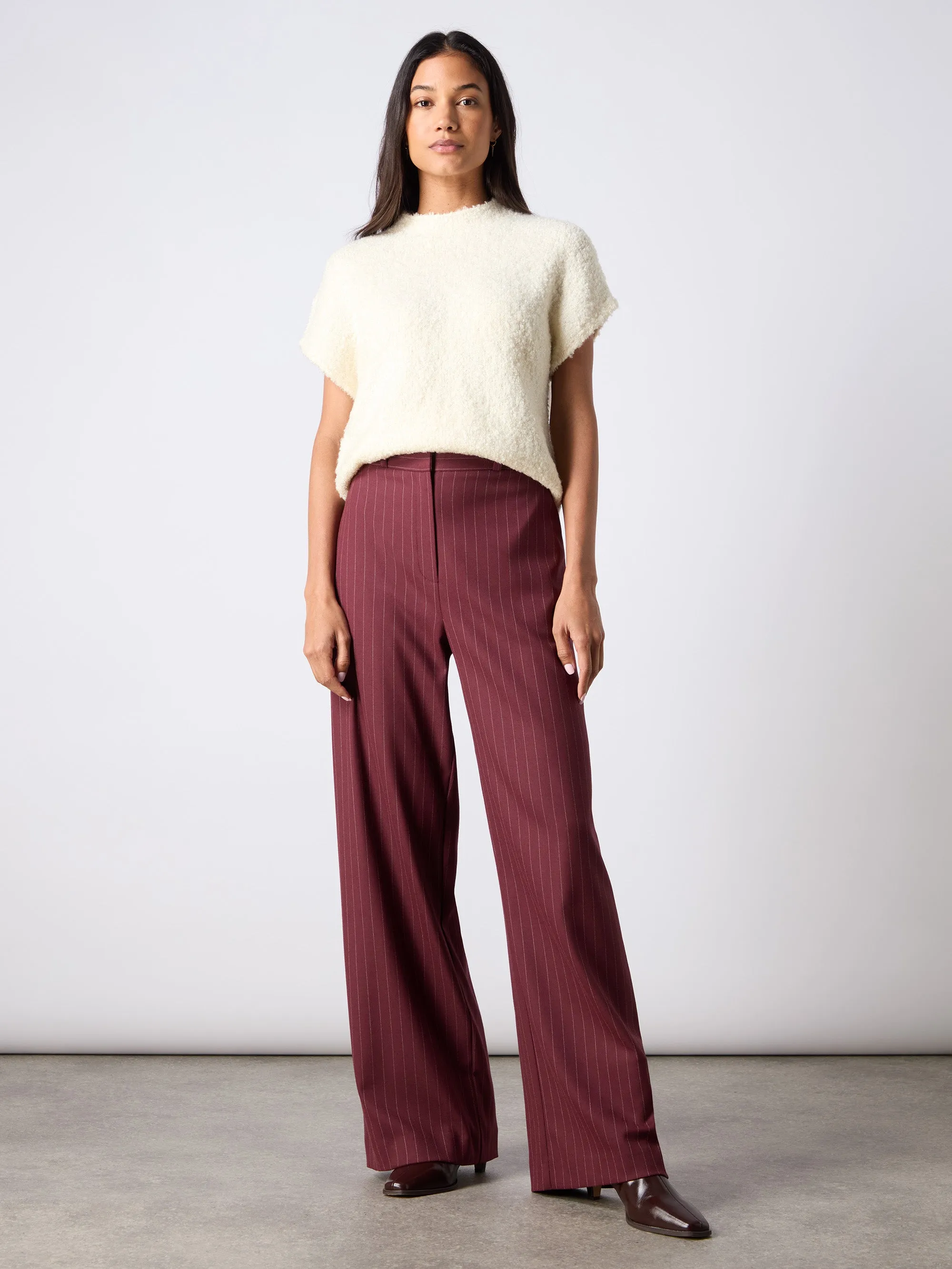 Petite Burgundy Pinstripe Wide Leg Trousers