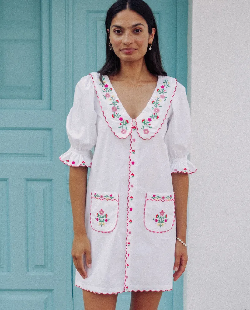 Pink City Prints Ava Folk Embroidery Linen Dress