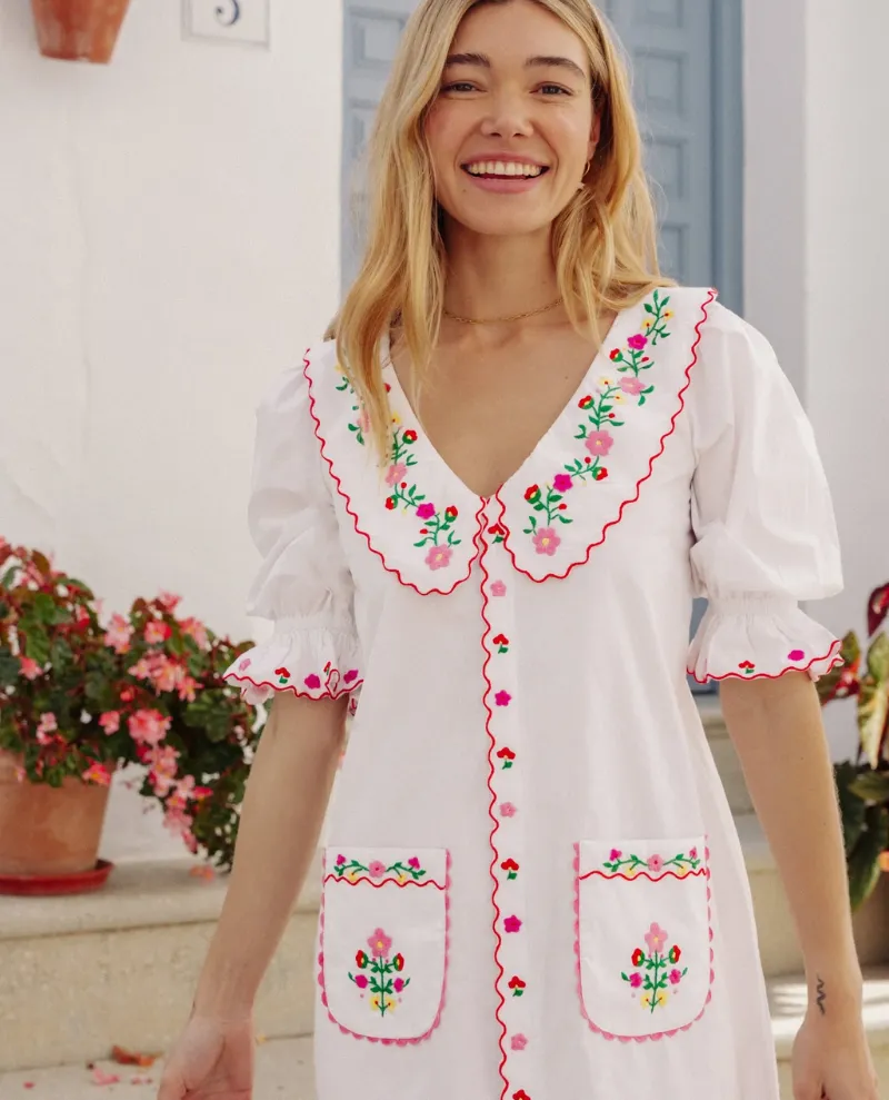 Pink City Prints Ava Folk Embroidery Linen Dress