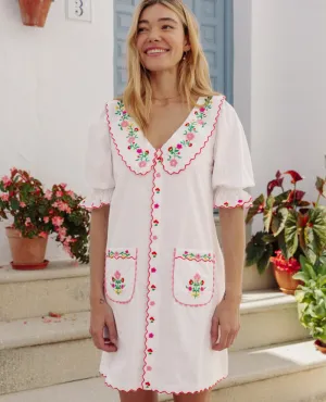 Pink City Prints Ava Folk Embroidery Linen Dress