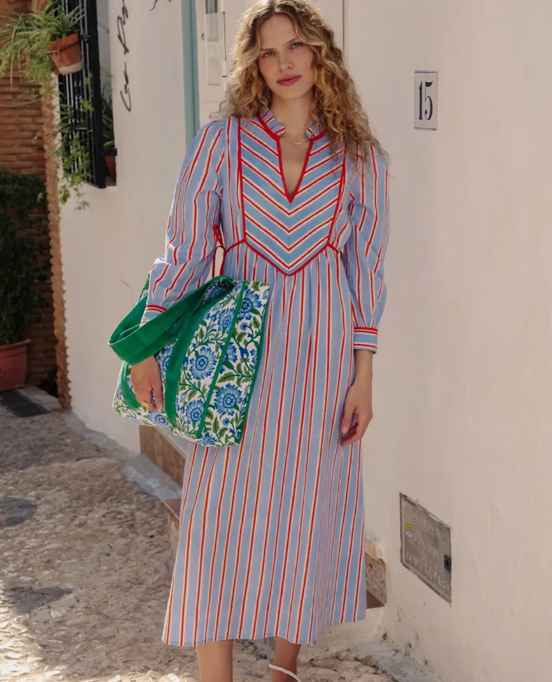 Pink City Prints Elma Poets Stripe Kaftan Dress
