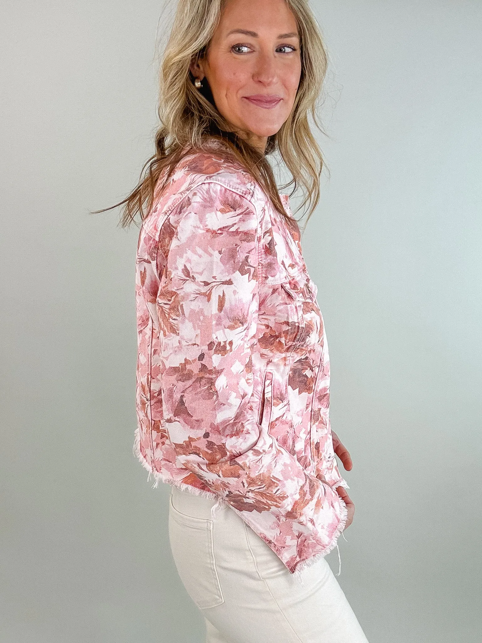Pink Floral Classic Jean Jacket