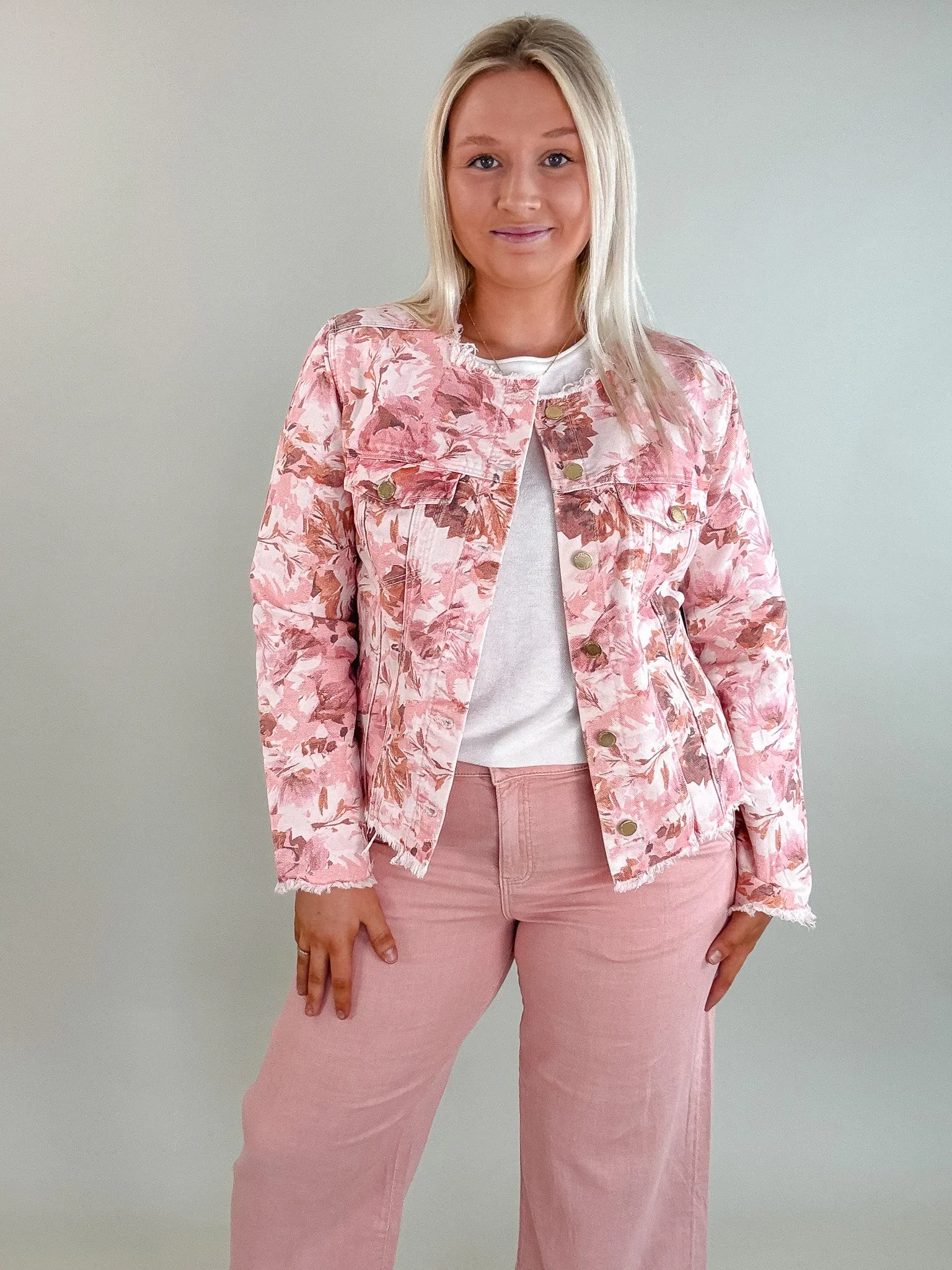 Pink Floral Classic Jean Jacket