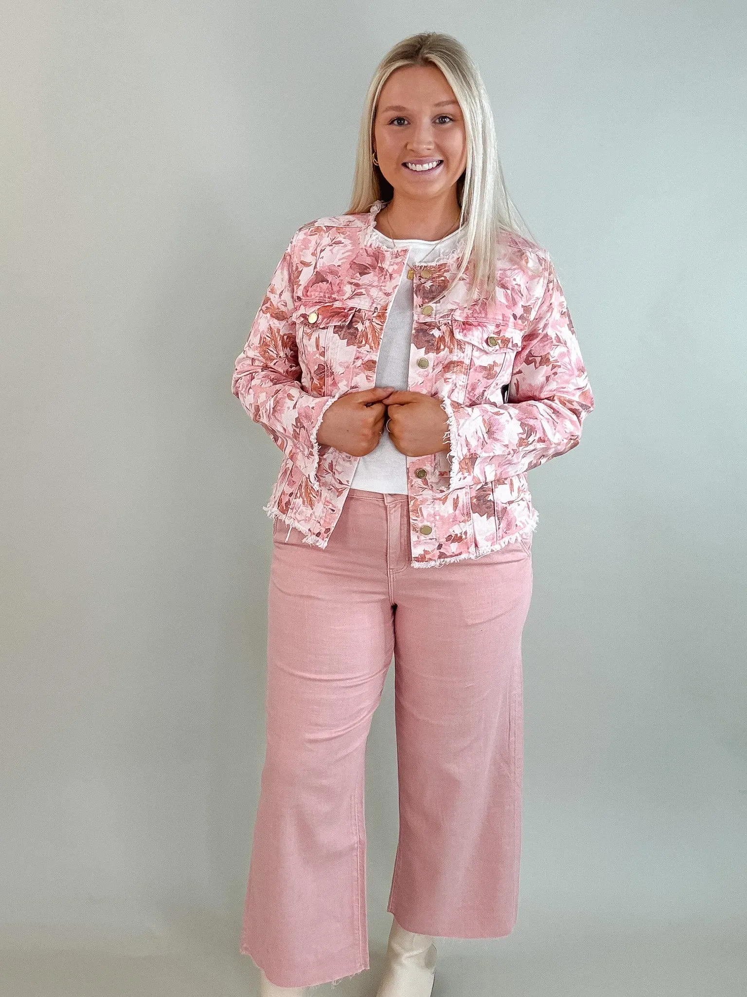 Pink Floral Classic Jean Jacket