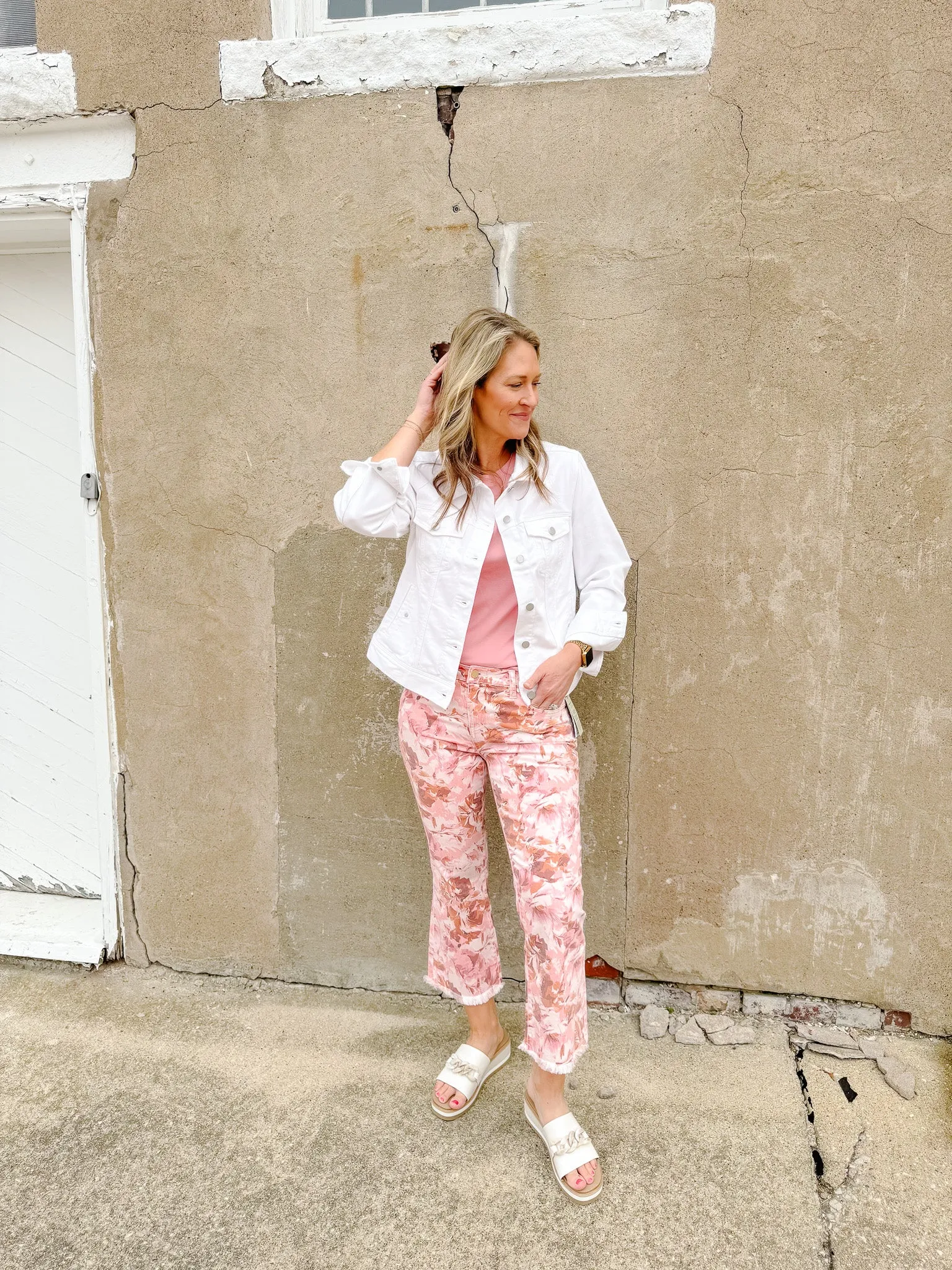 Pink Floral Hannah Cropped Flare