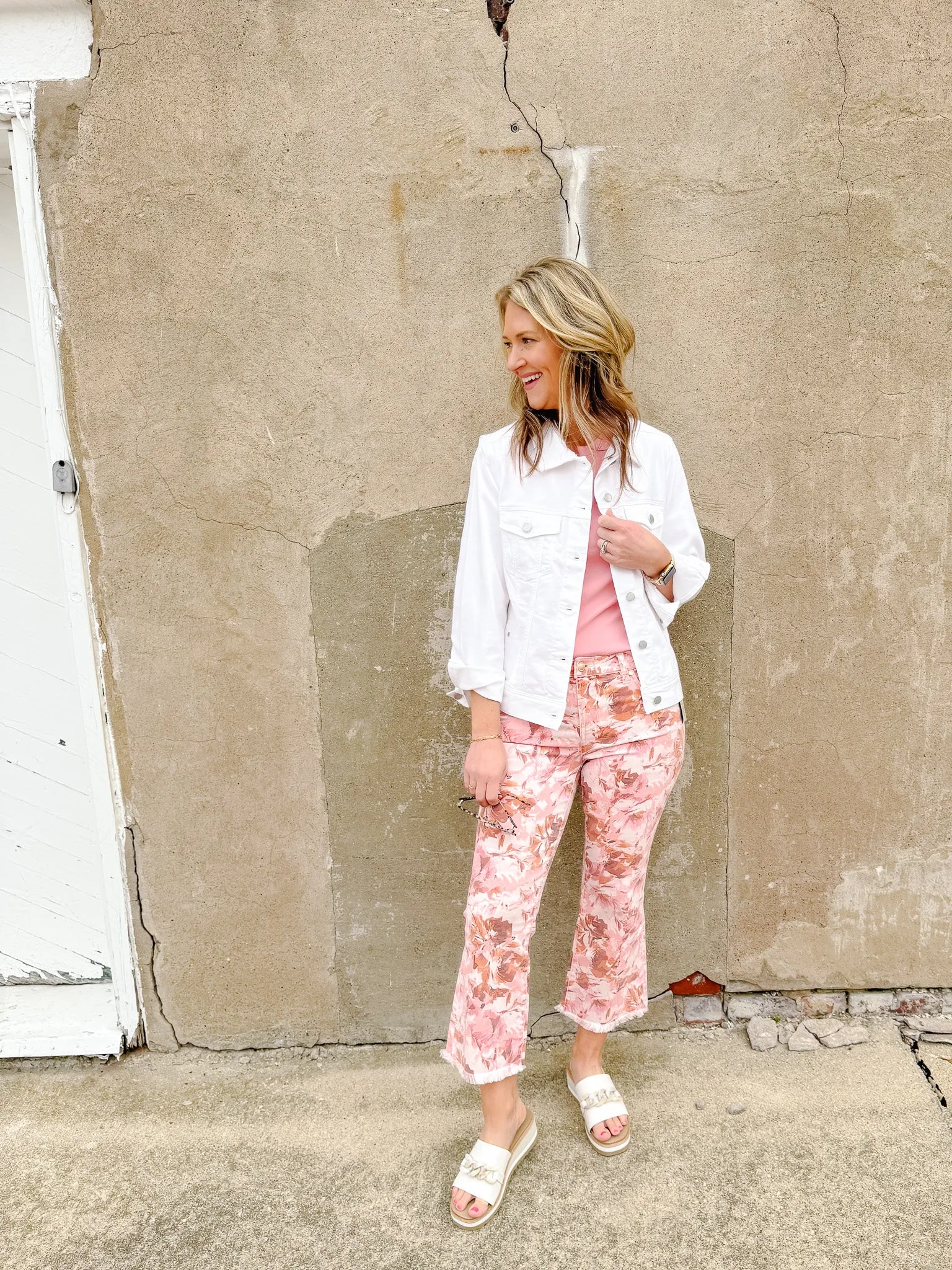 Pink Floral Hannah Cropped Flare