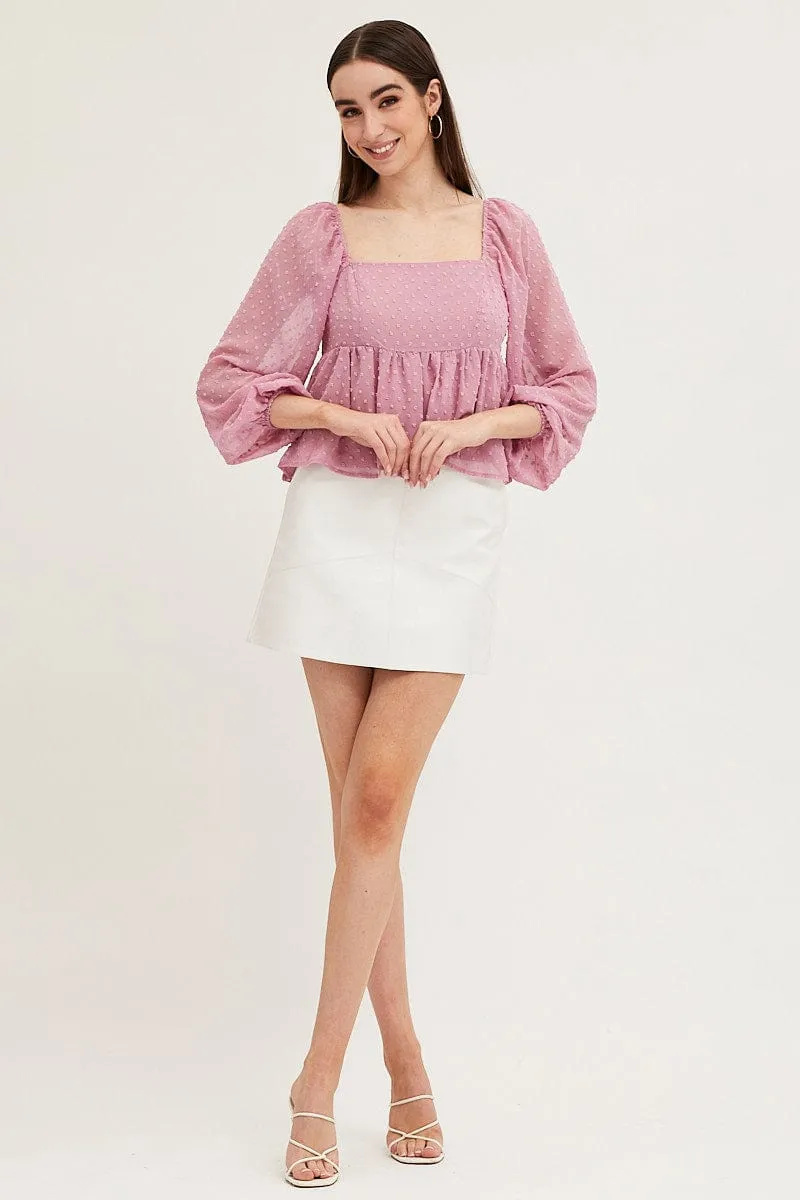 Pink Puff Sleeve Peplum Top
