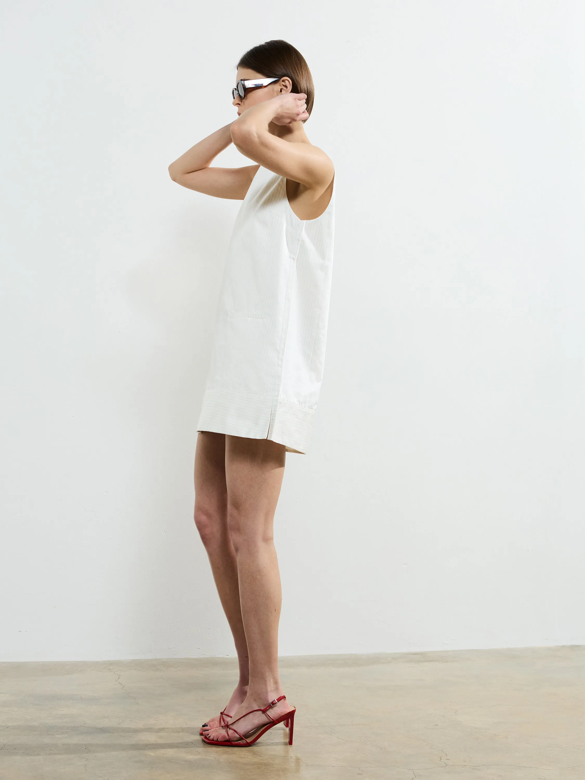 Pinstripe Sleeveless Shift Dress