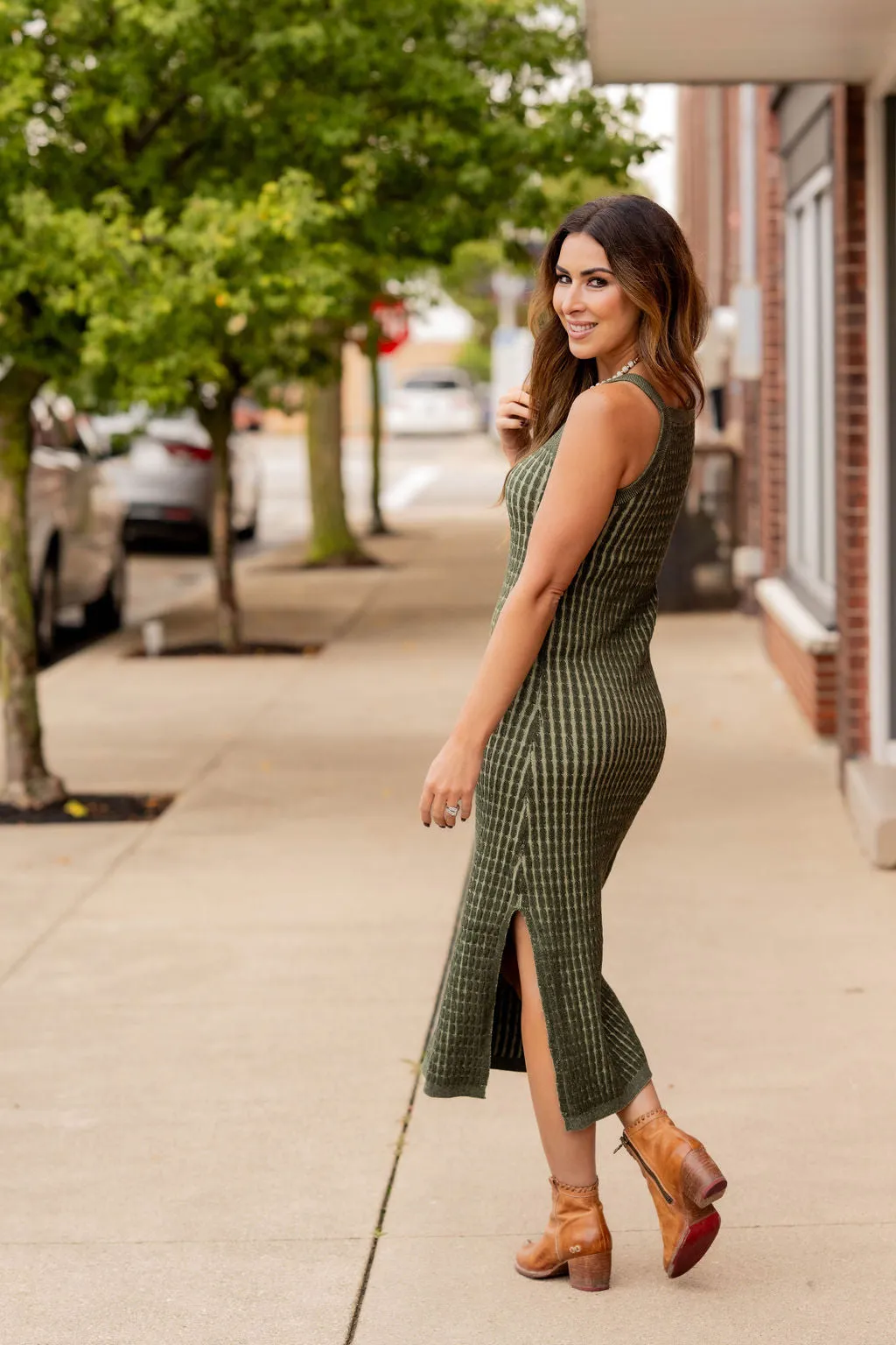 Plaited Cable Side Slit Midi Dress