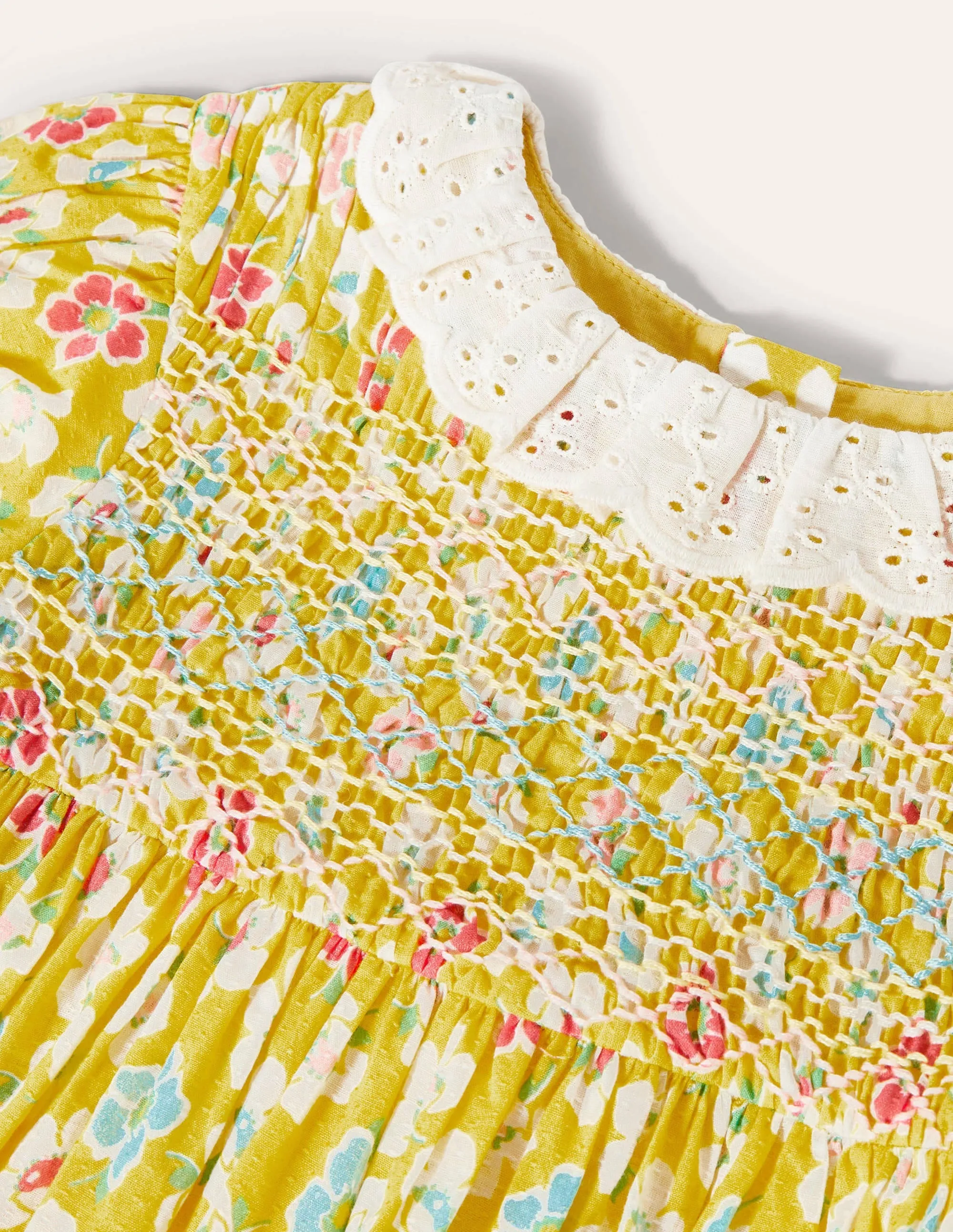 Puff Sleeved Collared Dress-Sweetcorn Yellow Clematis
