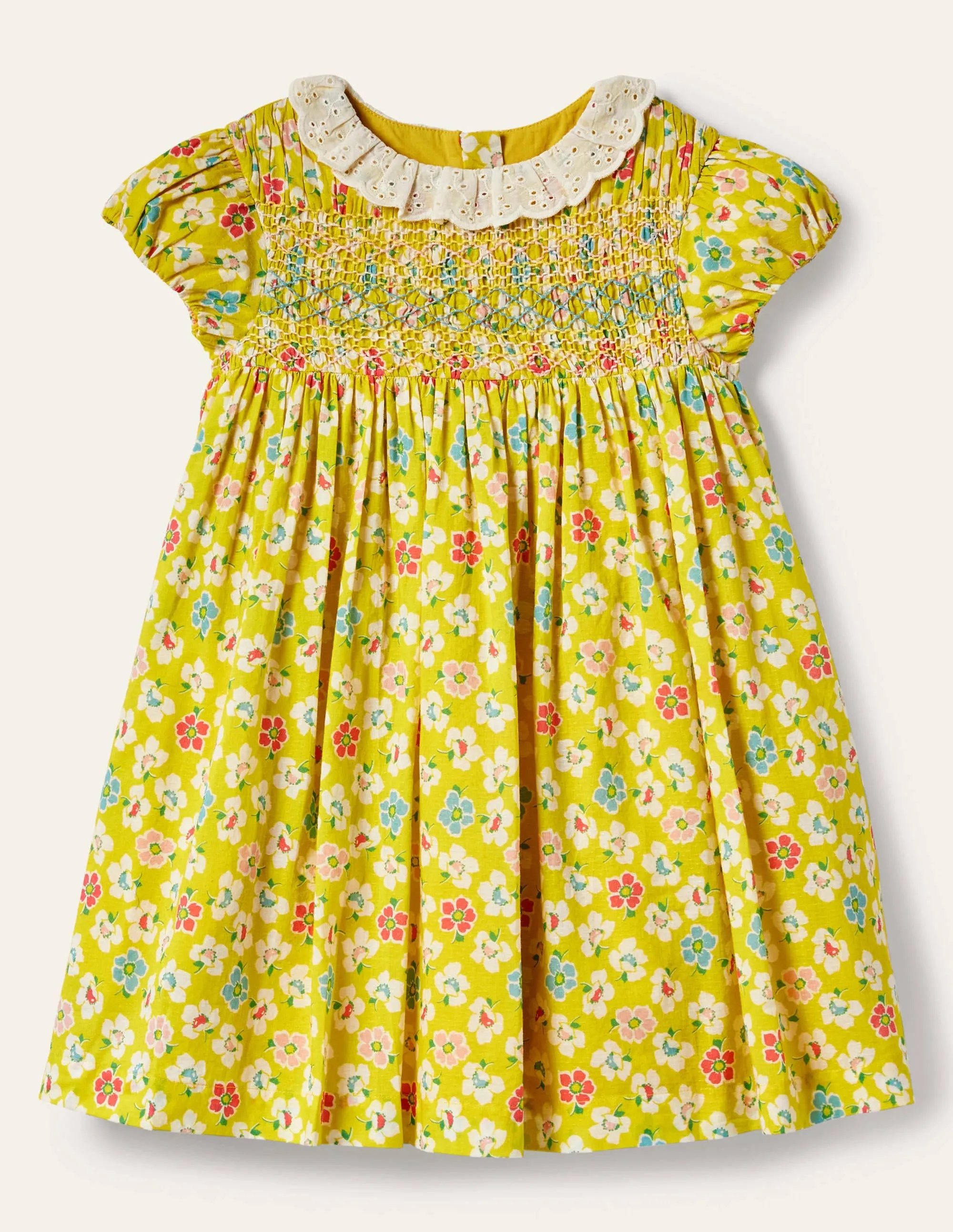 Puff Sleeved Collared Dress-Sweetcorn Yellow Clematis
