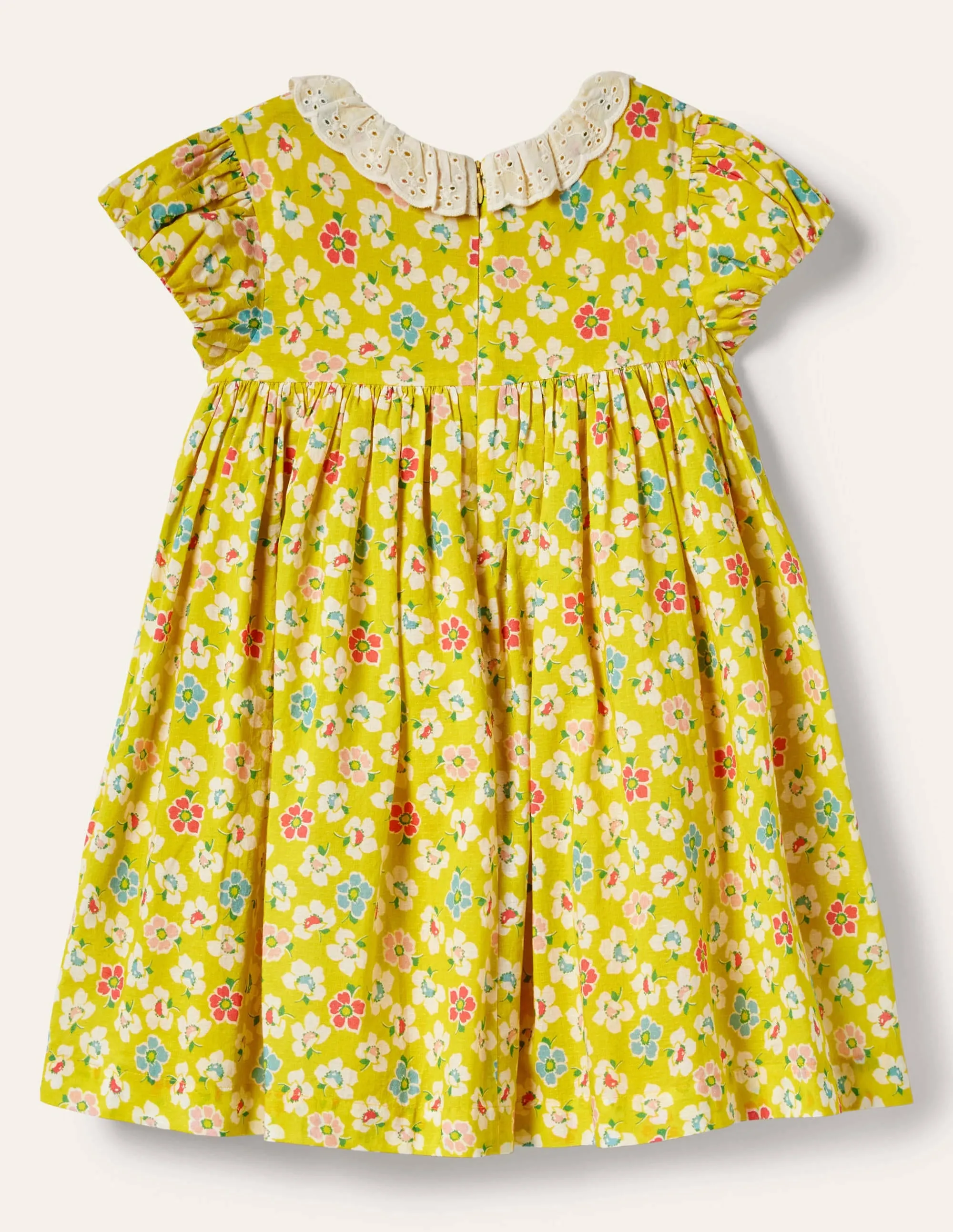 Puff Sleeved Collared Dress-Sweetcorn Yellow Clematis