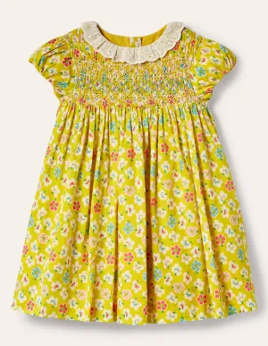 Puff Sleeved Collared Dress-Sweetcorn Yellow Clematis
