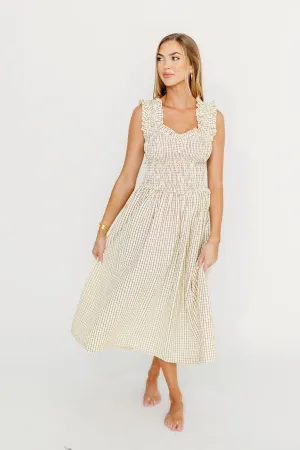 Ramona Plaid Smocked Midi Dress in Cream