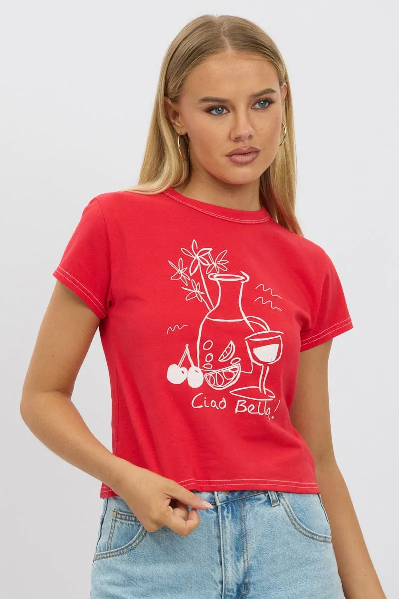Red Graphic Tee Short Sleeve