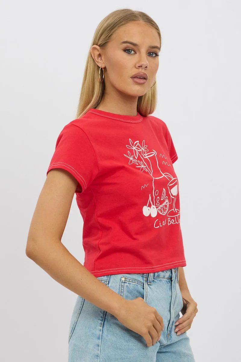 Red Graphic Tee Short Sleeve